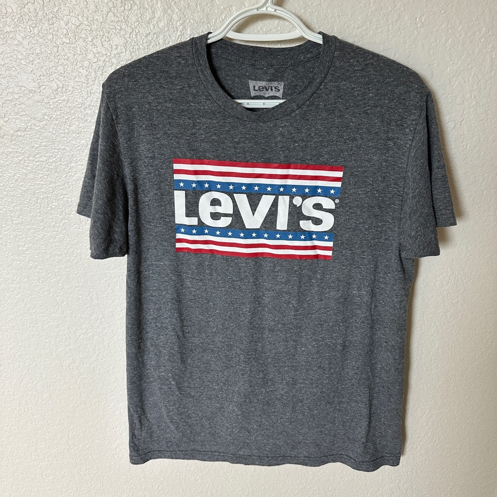 Levi's Charcoal Tee with Red and Blue Accents